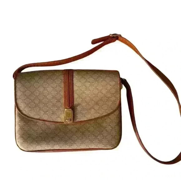 CELINE Macadam Blason Shoulder Cross Body Bag PVC Leather Beige - Picture 2 of 16